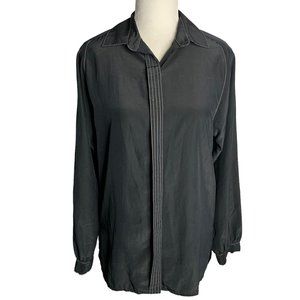 Vintage Campus Casuals Button Up Shirt S Black Long Sleeve Collar Hidden Placket